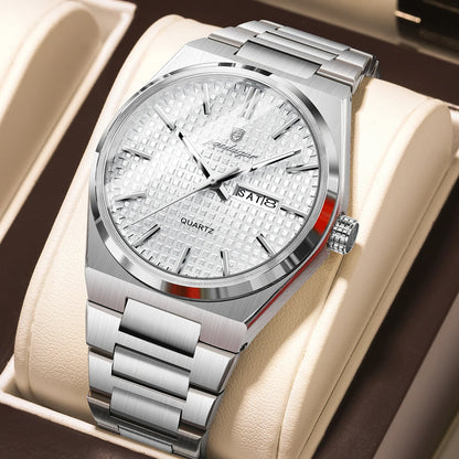Luckacco POEDAGAR Luxury Men Watch Date Week Waterproof Luminous Stainless Steel Watch For Man Casual Quartz Men's Watches Male Sport+Box