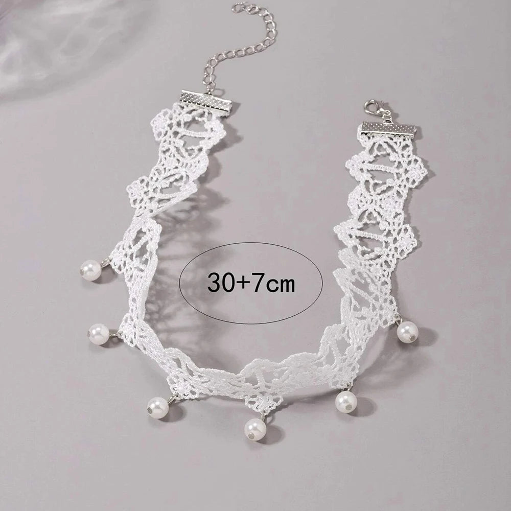 luckacco bohemia elegant vintage imitation pearl white lace statement choker necklaces bridal 2022 fashion jewelry for women wedding gift
