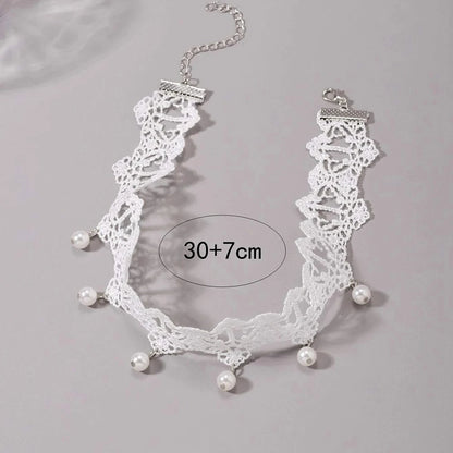 Luckacco Bohemia Elegant Vintage Imitation Pearl White Lace Statement Choker Necklaces Bridal 2022 Fashion Jewelry For Women Wedding Gift