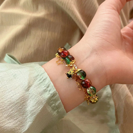 Luckacco Star Bead Imitation Glass Bracelet for Girls' Christmas, Colorful and Trendy Atmosphere, High-End and Versatile Bracelet Gifts