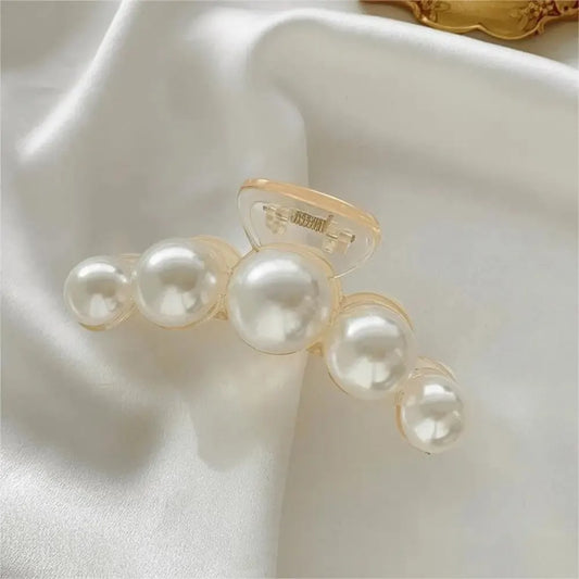 Luckacco 4pcs Large Shark Clip Hair Accessories Temperament Versatile Simple And Generous Fashionable Gentle Pearl Grab Clip