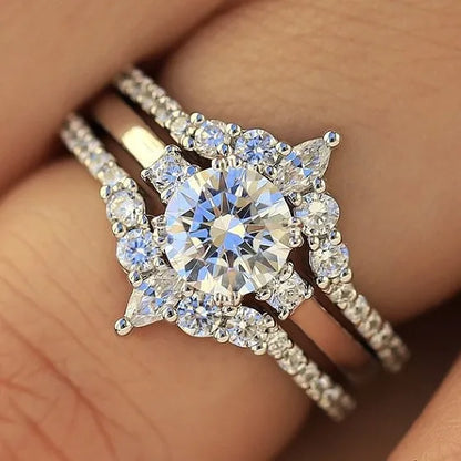 Luckacco Charm Women Rings Silver Color Round White Stone Moon Rings Set Party Accessories Gift