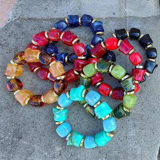 Luckacco New Acrylic Irregular Geometric Handmade Elastic Bracelet for Woman Man Colorful Beaded Statement Bracelets Unique Jewelry Gift