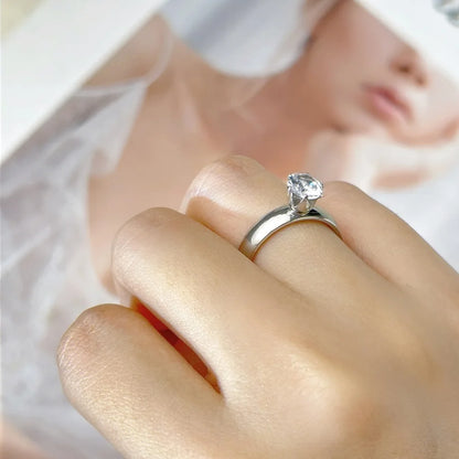 Luckacco Titanium Steel Solitaire Rings for Women Men Shiny Six Claws Zircon Marriage Promise Ring Fashion Couple Jewelry Gifts KBR118