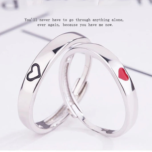 Luckacco High-quality Couple Wedding Ring for Woman Men 2Pcs Love Heart Zircon Adjustable Rings Fashion Stainless Steel Engaged Jewelry