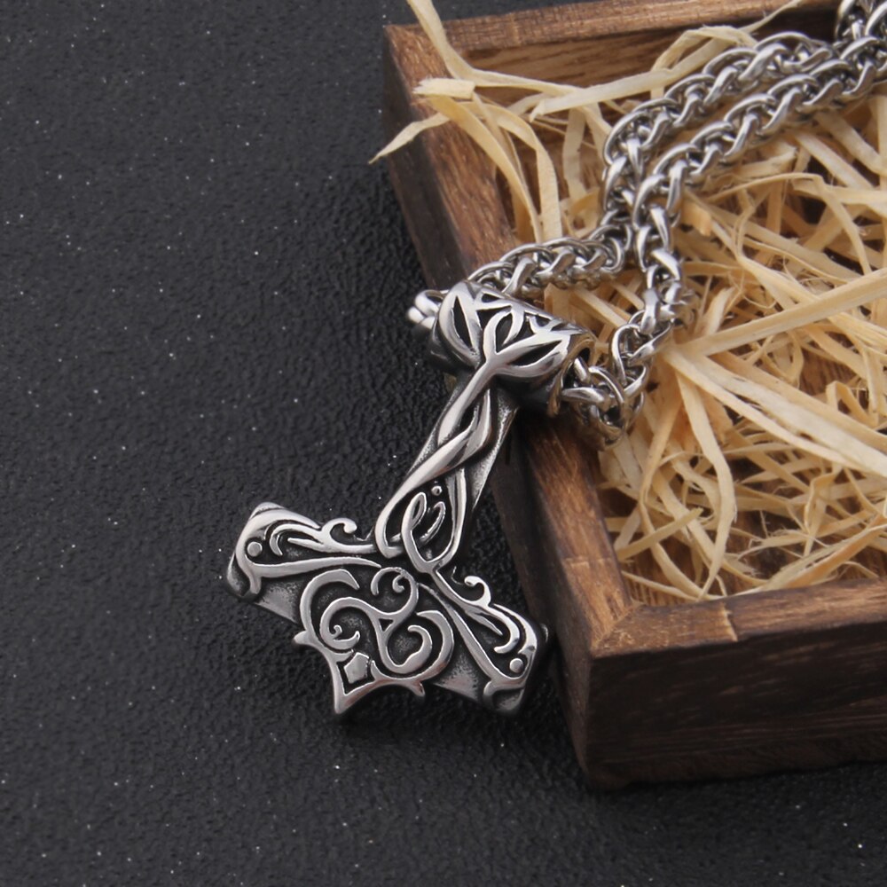 Never Fade Mix Gold color thor's hammer mjolnir necklace viking scandinavian norse viking necklace Men Stainless Steel gift - luckacco
