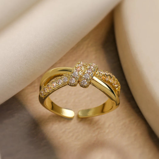 Luckacco 31styles Luxury AAA Cubic Zirconia Inlay Copper Wedding Jewelry Gold Color Statement Geometric Rings For Elegant Women