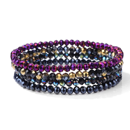 Luckacco 4Pcs/set Shinning Crystal Beads Elastic Bracelet Bohemian Faceted Colorful Crystal Glass Beaded Bracelet Bangles Set For Women