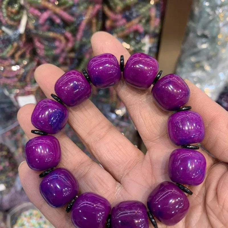 luckacco natural old material bracelet, purple apple bead bracelet, men's and women's round beads atmospheric jewelry gift