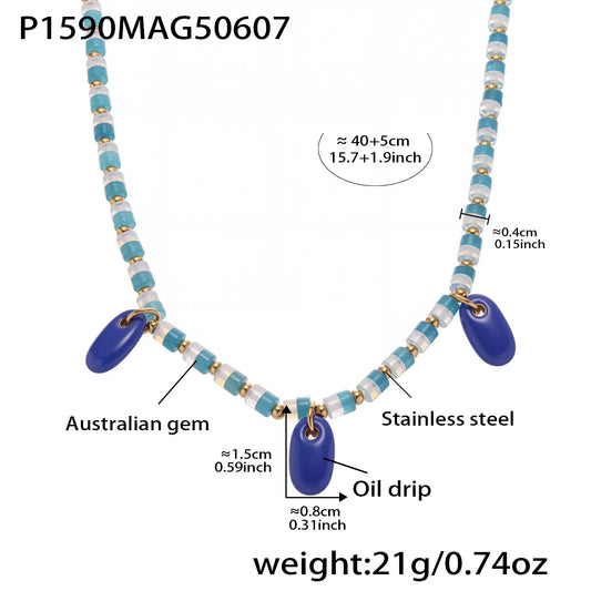 Luckacco Ferris Wheel Chunky Pendant Necklace for Women Stainless Steel Gold Plated Waterproof Natural Stones Chain Female Girl Jewelry