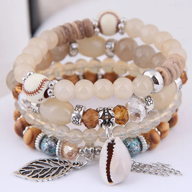 luckacco diezi korean ethnic bohemian crystal beads leaves charm bracelets for women girls elastic rope wrap bracelet pulseira feminina