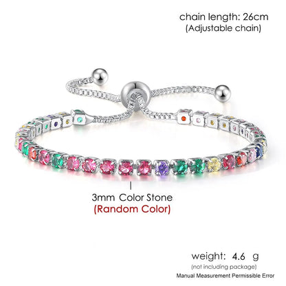 Luckacco Adjustable Multicolor Tennis Bracelets For Women Ladies Wedding Rainbow Colorful Zircon Charm Bracelet Hand Chain Jewelry DZH043