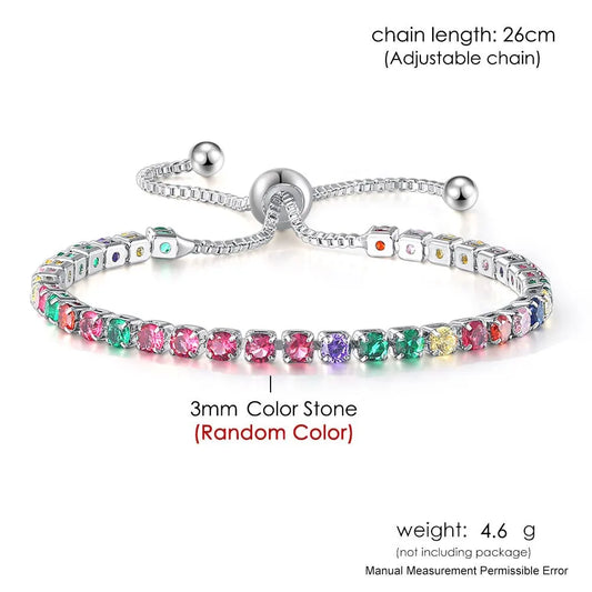 Luckacco Adjustable Multicolor Tennis Bracelets For Women Ladies Wedding Rainbow Colorful Zircon Charm Bracelet Hand Chain Jewelry DZH043