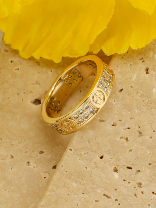 Luckacco 1 Piece Hot Selling Men Inlaid Zircon Classic Gold Color Rings For Women Rings Gift Jewelry