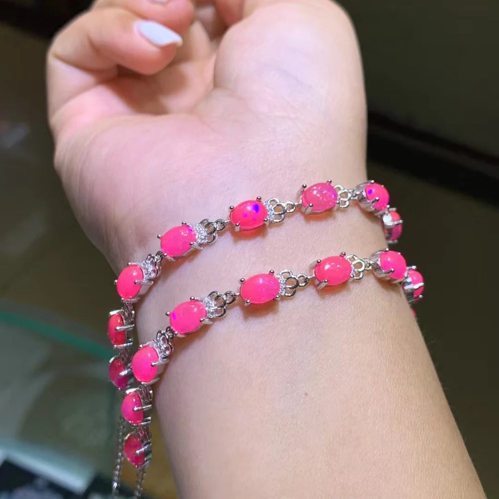 luckacco trendy natural blue opal crown bracelet sterling 925 silver gemstone 5*7mm for women birthday party fine jewelry gift