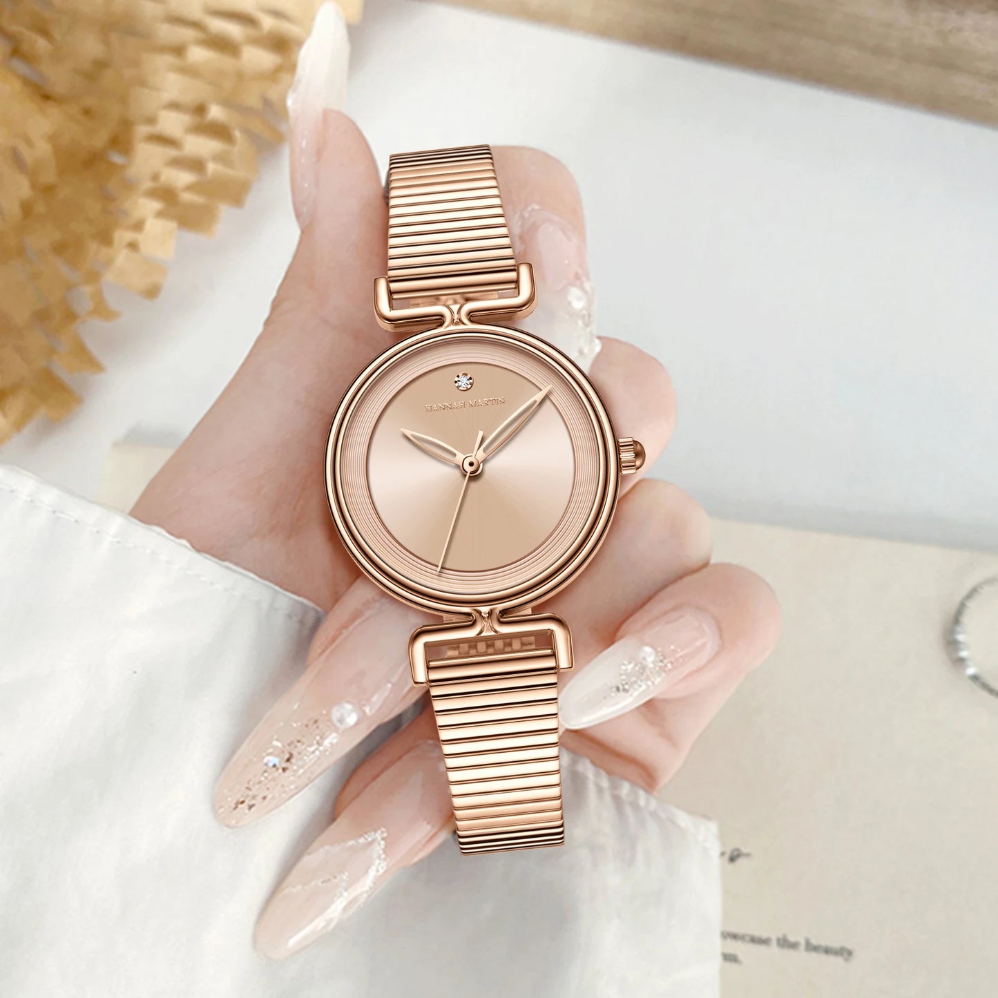 luckacco 2025 new women watch leisure fashion 29mm mini dial stainless steel mesh strap hannah martin nordic simple 3bar waterproof watch