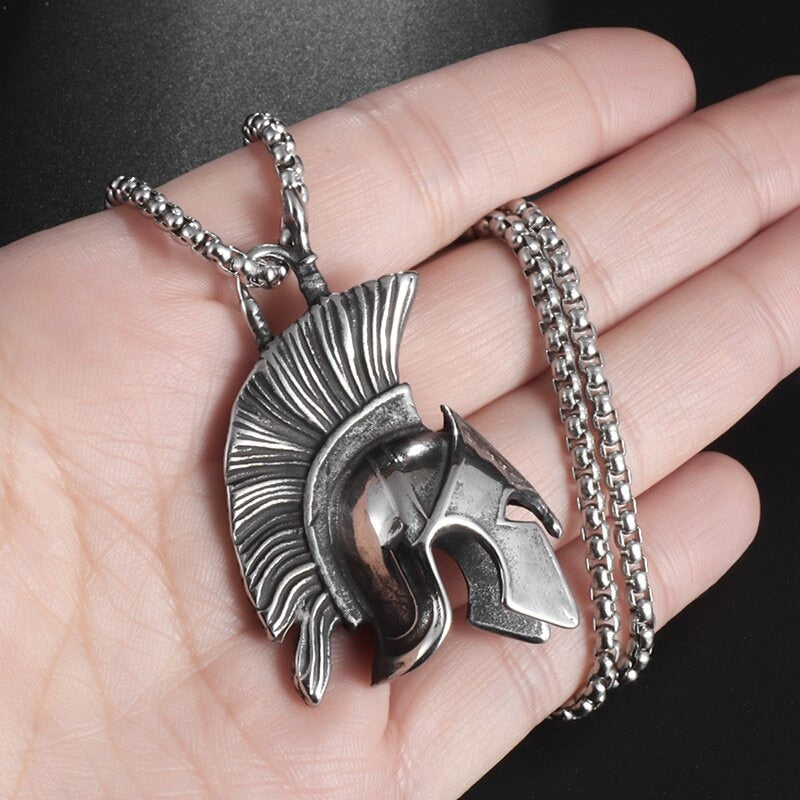 Ancient Greek Spartan Warrior Helmet Pendant Roman Viking Warrior Shield Punk Party Necklace Jewelry Gifts - luckacco