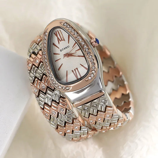 Luckacco Snake Watch for Women Hot Sale Luxury Stainless Steel Creative Watch Strap Quartz Wristwatch Fashion Lady Dress Jewelry Relogio