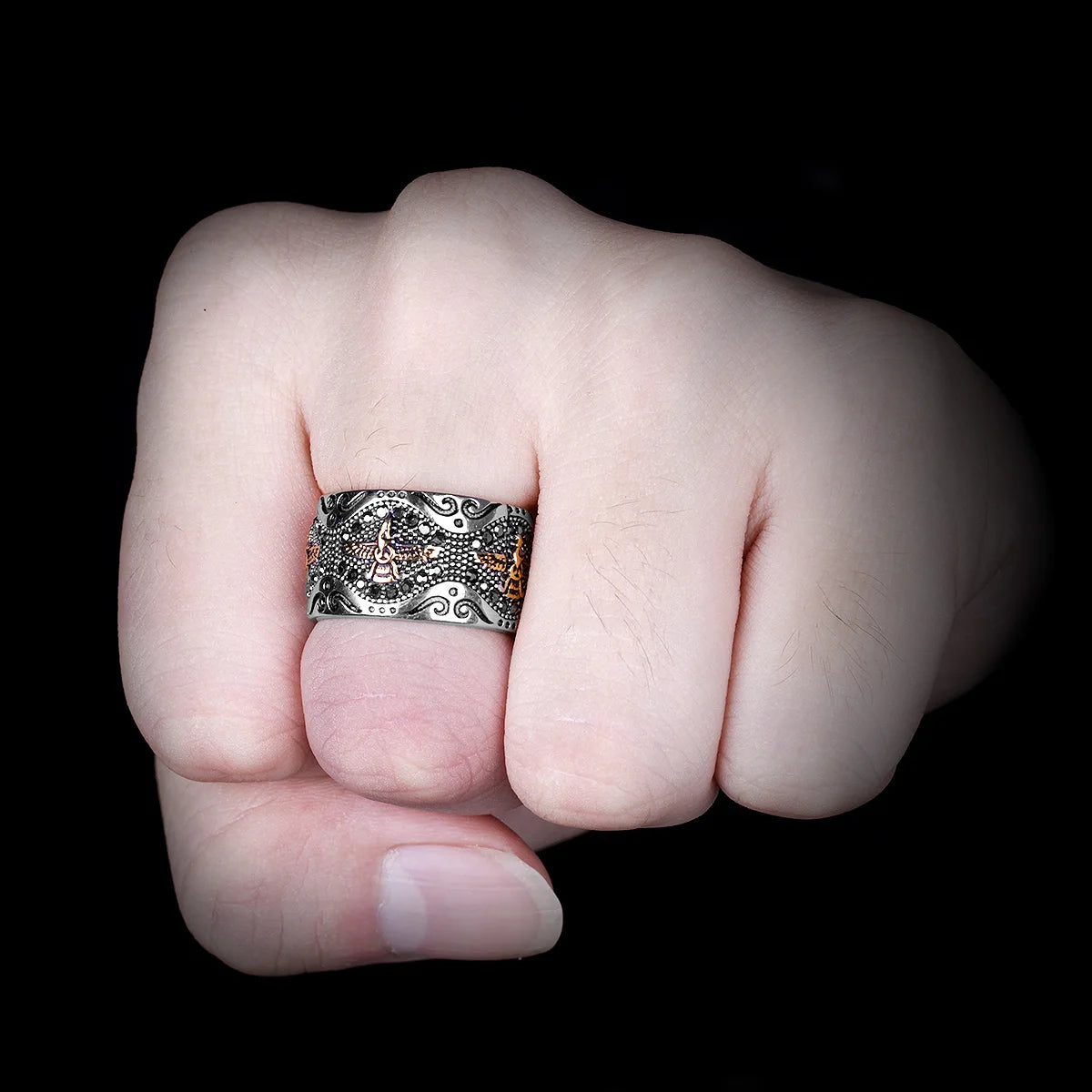 luckacco ancient historical persia zarathustra stainless steel men rings luxury punk hiphop for biker jewelry creativity gift