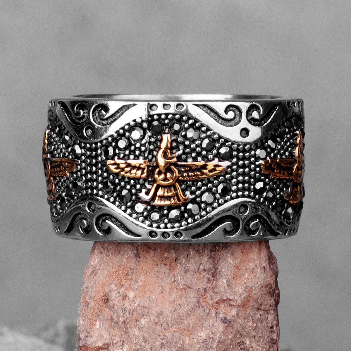 luckacco ancient historical persia zarathustra stainless steel men rings luxury punk hiphop for biker jewelry creativity gift