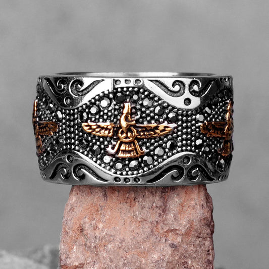Luckacco Ancient Historical Persia Zarathustra Stainless Steel Men Rings Luxury Punk HipHop for Biker Jewelry Creativity Gift