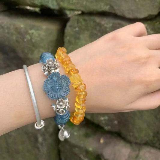 Luckacco Natural Baltic Amber Bracelet  Stone Irregular Jewelry  Design Handmade GEM Beads Healing Women Jewelry Gifts