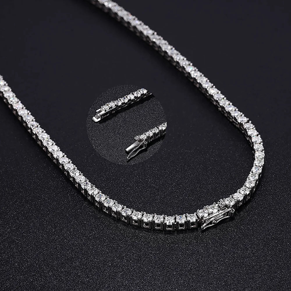 luckacco serenity 3mm d color moissanite tennis necklace for women man 100% s925 sterling silver plated 18k necklace clavicle neck chain
