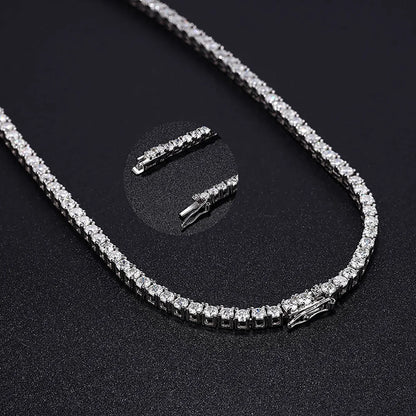 Luckacco Serenity 3mm D Color Moissanite Tennis Necklace for Women Man 100% S925 Sterling Silver Plated 18k Necklace Clavicle Neck Chain