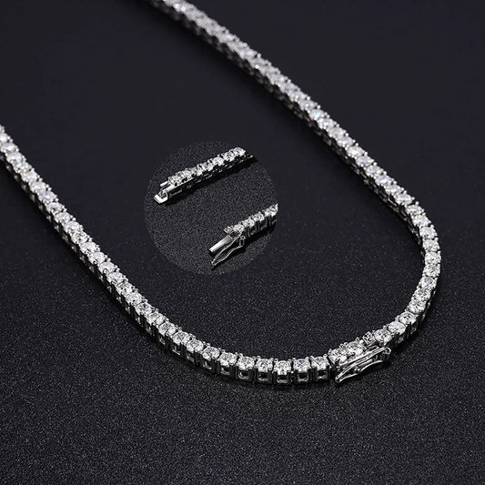 Luckacco Serenity 3mm D Color Moissanite Tennis Necklace for Women Man 100% S925 Sterling Silver Plated 18k Necklace Clavicle Neck Chain