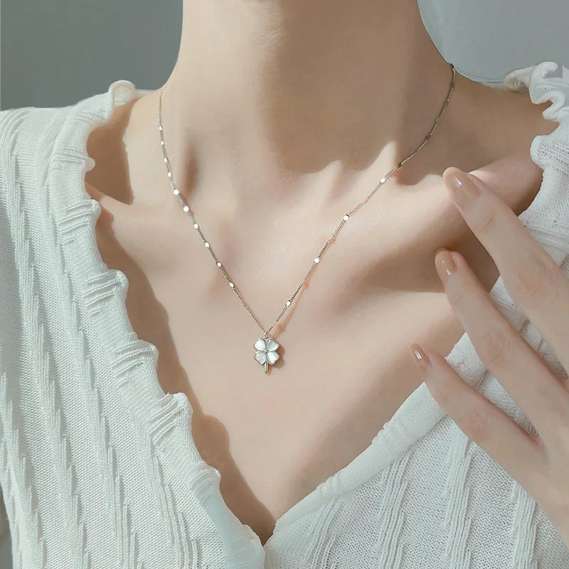luckacco new trendy fashion 925 silver pearl simple elegant thin chain pendant necklace for women girl jewelry dropship