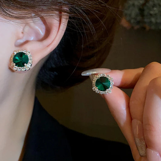 Luckacco Luxury Green Rhinestone Necklace Stud Earrings For Women Crystal Choker Necklaces Ladies Fashion Weddings Banquet Jewelry Set