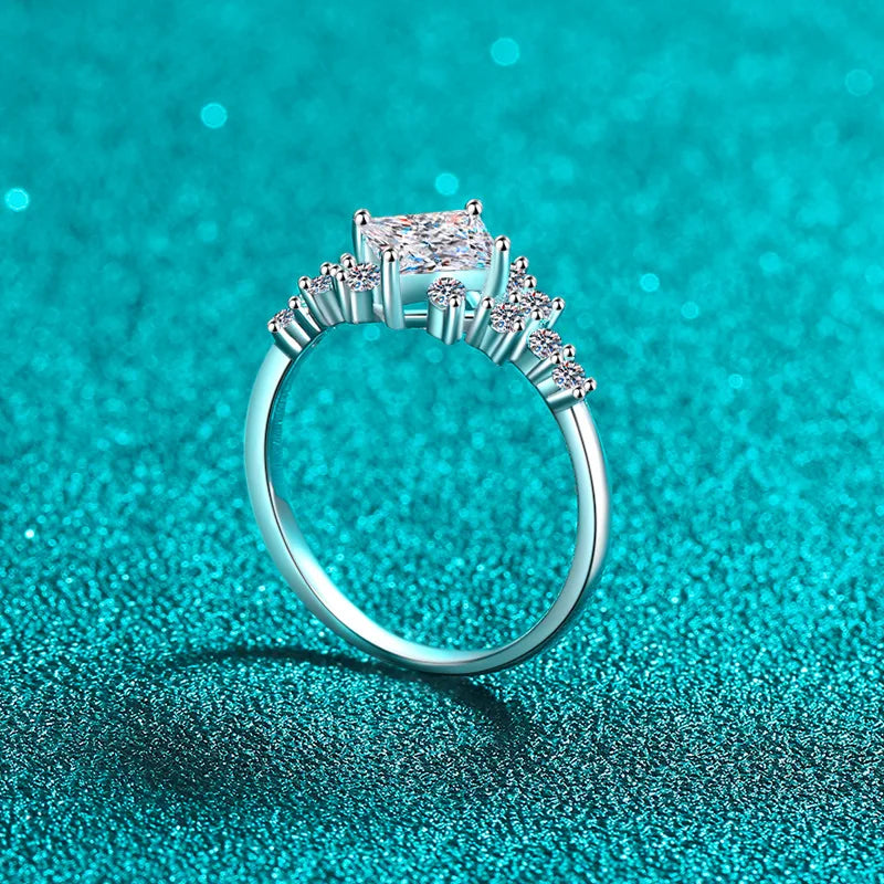 luckacco luxury 18k white gold wedding ring 1ct d color real moissanite square geometric design ring exquisite women's jewelry