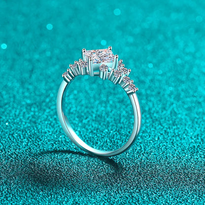 Luckacco Luxury 18K white gold wedding ring 1ct D color real moissanite square geometric design ring exquisite women's jewelry