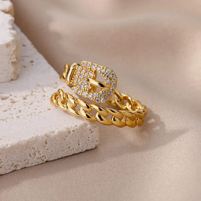 Luckacco Zircon Belt Rings For Women Stainless Steel Adjustable Finger Ring Femme Geometric 2023 Wedding Aesthetic Jewerly Gift anillos