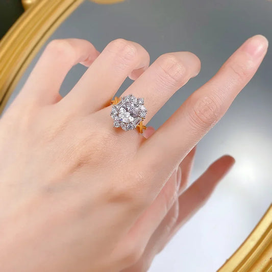 Luckacco 14K Gold Vintage Lab Diamond Ring 100% Real 925 Sterling Silver Party Wedding Band Rings for Women Engagement Jewelry Gift