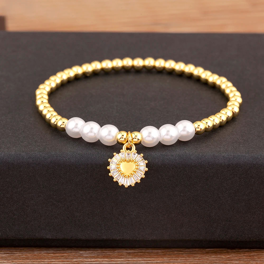 luckacco nidin new arrival romantic heart shape shine zircon pearl beads bracelets for female fashion versatile jewelry accessories gifts