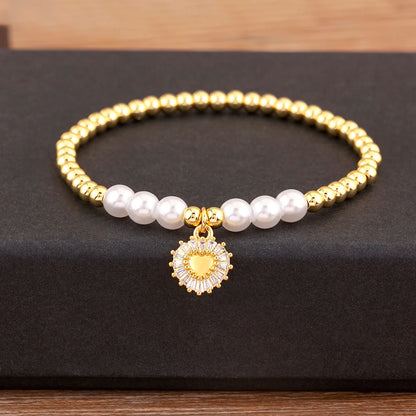 Luckacco Nidin New Arrival Romantic Heart Shape Shine Zircon Pearl Beads Bracelets For Female Fashion Versatile Jewelry Accessories Gifts