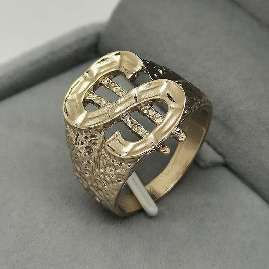 Luckacco New Luxury Golden Letter Ring Men Gold-plated Dollar US Ring Hip Hop Rock Party Accessory