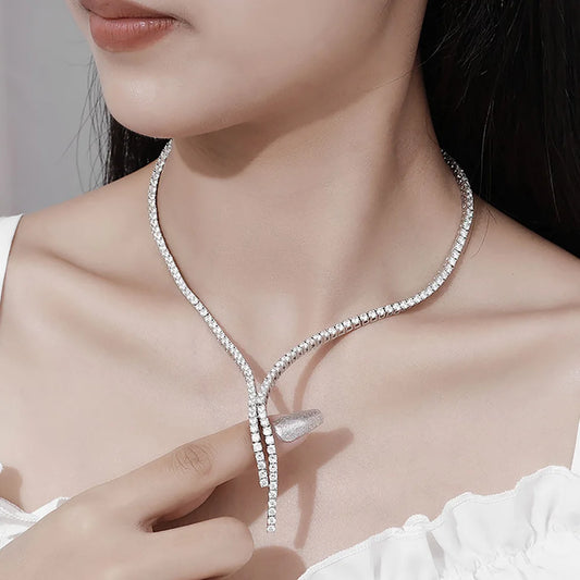 Luckacco Serenity 3mm D Color Moissanite Tennis Necklace for Women Man 100% S925 Sterling Silver Plated 18k Necklace Clavicle Neck Chain