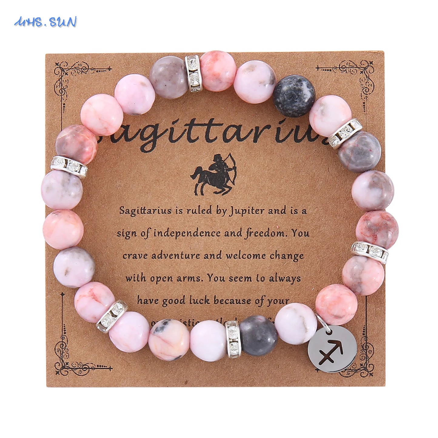 luckacco mhs.sun 12 star zodiac sign pink zebra stone beaded bracelets constellation fashion birthday party jewelry for women men