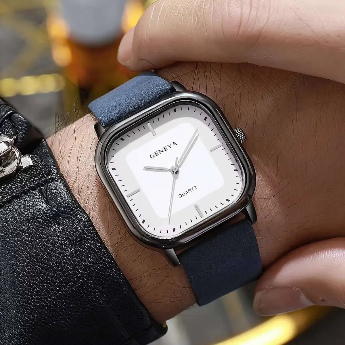 luckacco fashion square dial men watch minimalist casual leather strap quartz wristwatch man clock relogios masculino (without box)