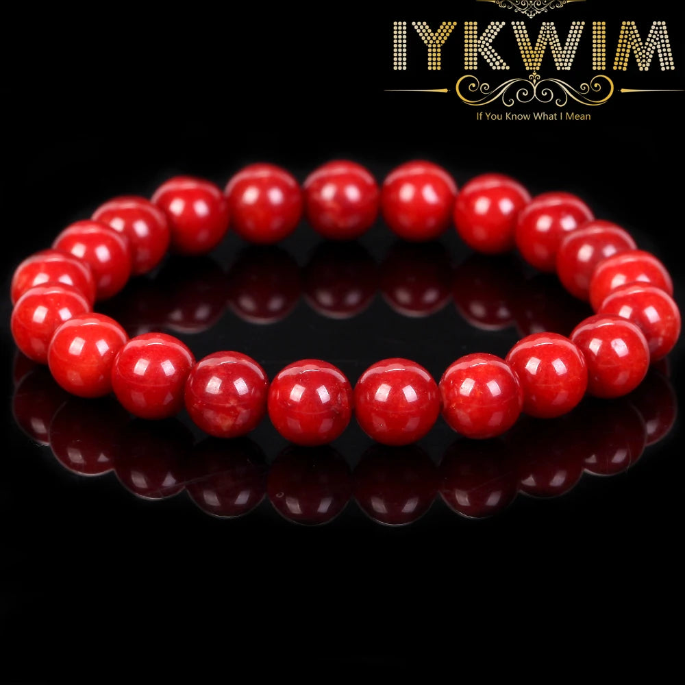 luckacco natural stone bracelet red coral jades beads jewelry gift for men magnetic health protection women elastic thread 6 8 mm
