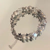 Luckacco Star Pentagram Pearl Beaded Bracelet for Women Harajuku Crystal Vintage Aesthetic Charm Double Layer Chain Bracelet Jewelry Gift