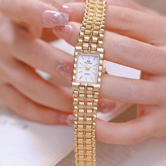 Luckacco Light Luxury Retro Gold Rectangle Classic Watches For Women Fashion Stainless Steel Womens Watch Vintage Quartz Wristwatches