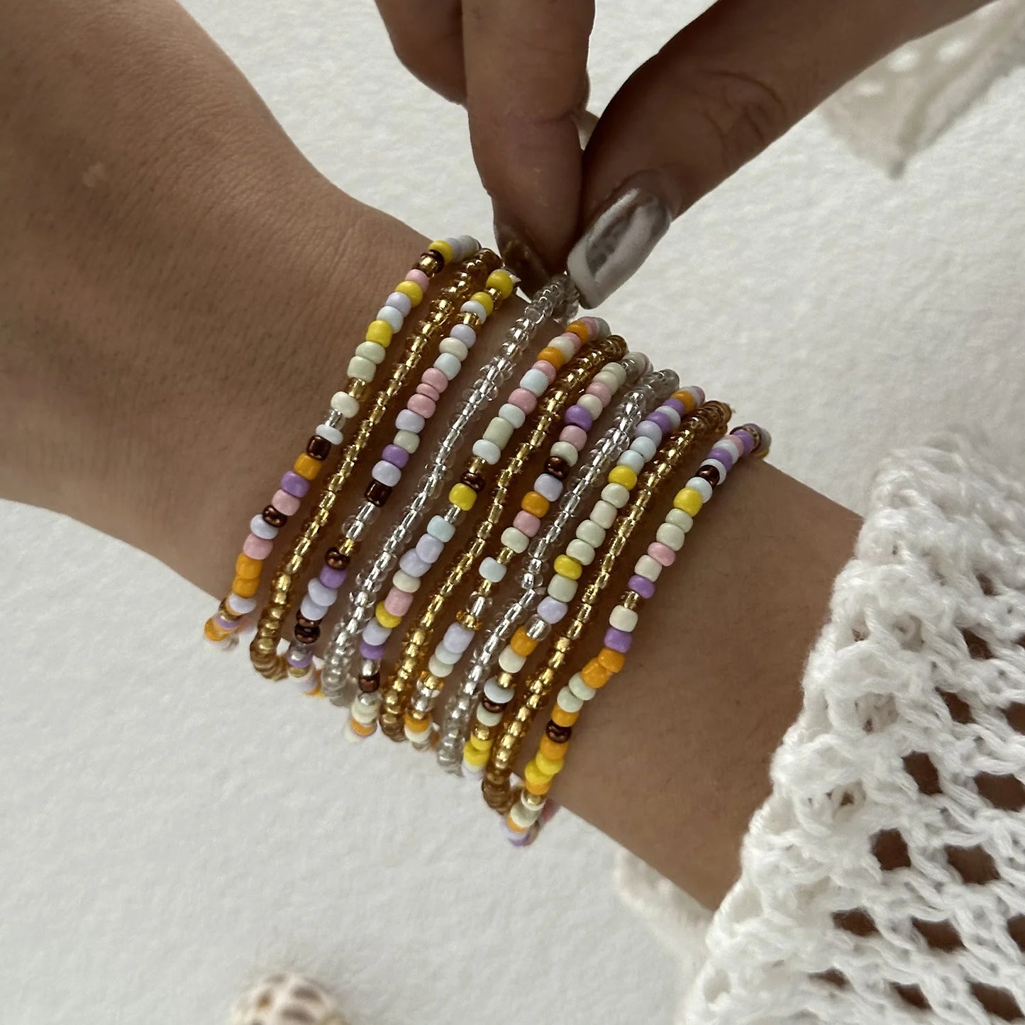 luckacco bohemian imitation shell beads bracelet for women sea star turtle woven rope bracelet handmade friendship beach holiday  jewelry