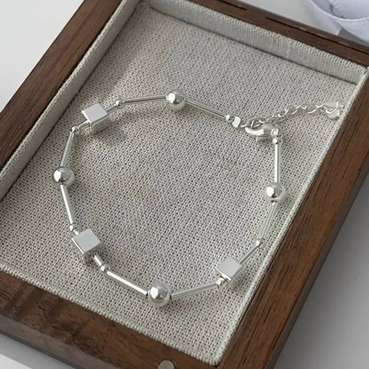 Luckacco New 925 Silver Geometric Bead Punk Peace of Mind Words Irregular String Bracelet For Woman Girl Fashion Jewelry Gift Dropship