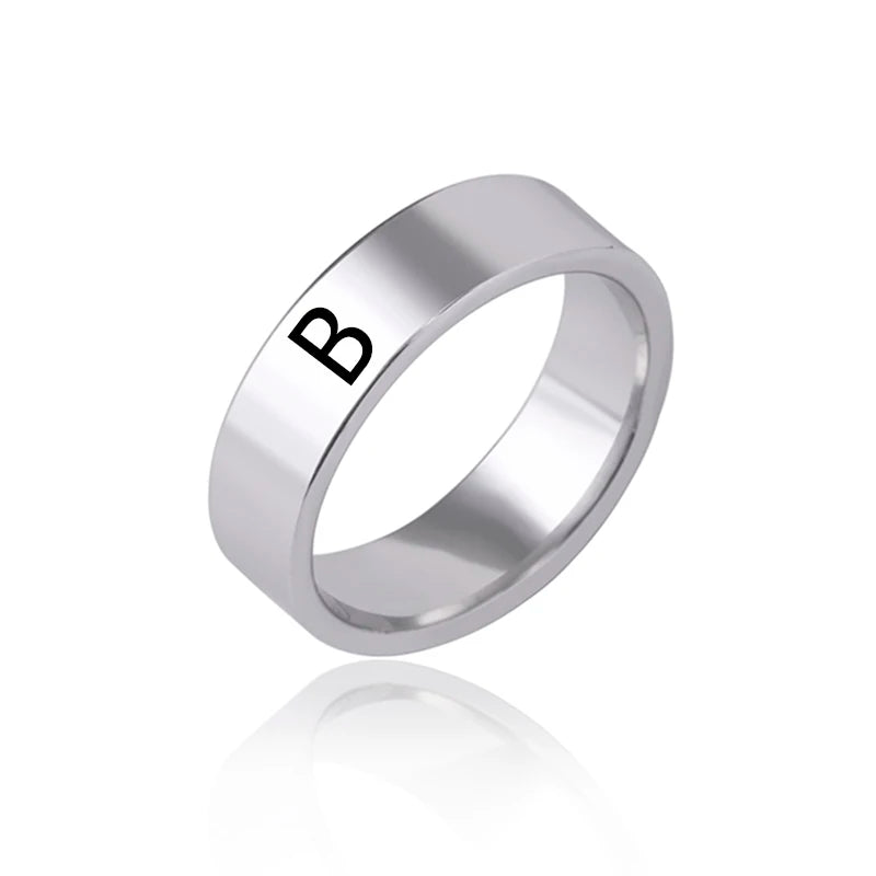 luckacco fashion 26 english initial letter ring stainless steel engraved name rings for women birthday gifts