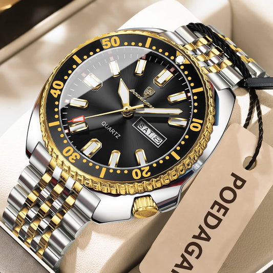 Luckacco POEDAGAR Business Men Watch Date Week Waterproof Luminous Luxury Man Wristwatch Sports Stainless Steel Men's Quartz Watches Male