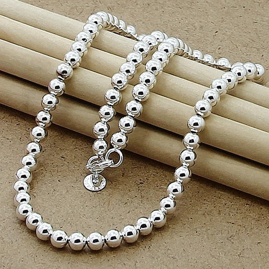 Luckacco Andara 925 Sterling Silver 4MM/6MM/8MM/10MM Smooth Beads Ball Chain Necklace For Women Men Fashion Jewelry