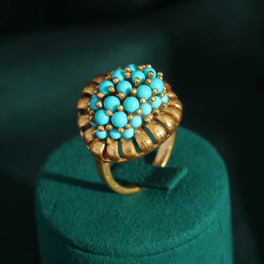 Luckacco Vintage Wedding Rings for Women Round Blue Natural Oval Green Crystal Horse Eye Shape Glass Retro Pattern Gold Color Jewelry